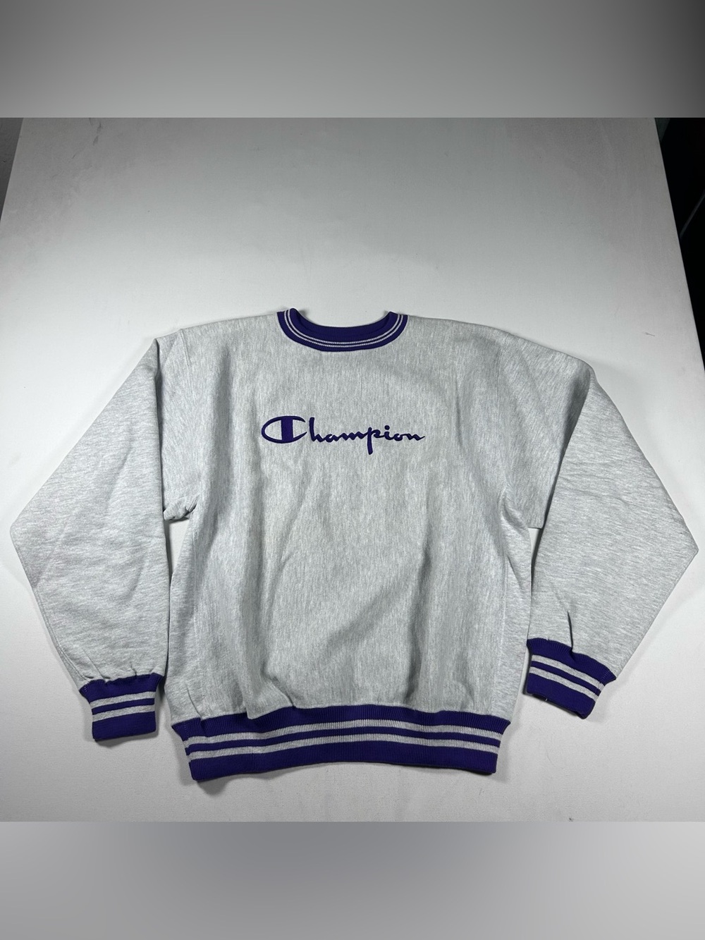 Vintage Champion Sweatshirt Mens XL Gray Reverse Weave USA 90s Ringer Varsity